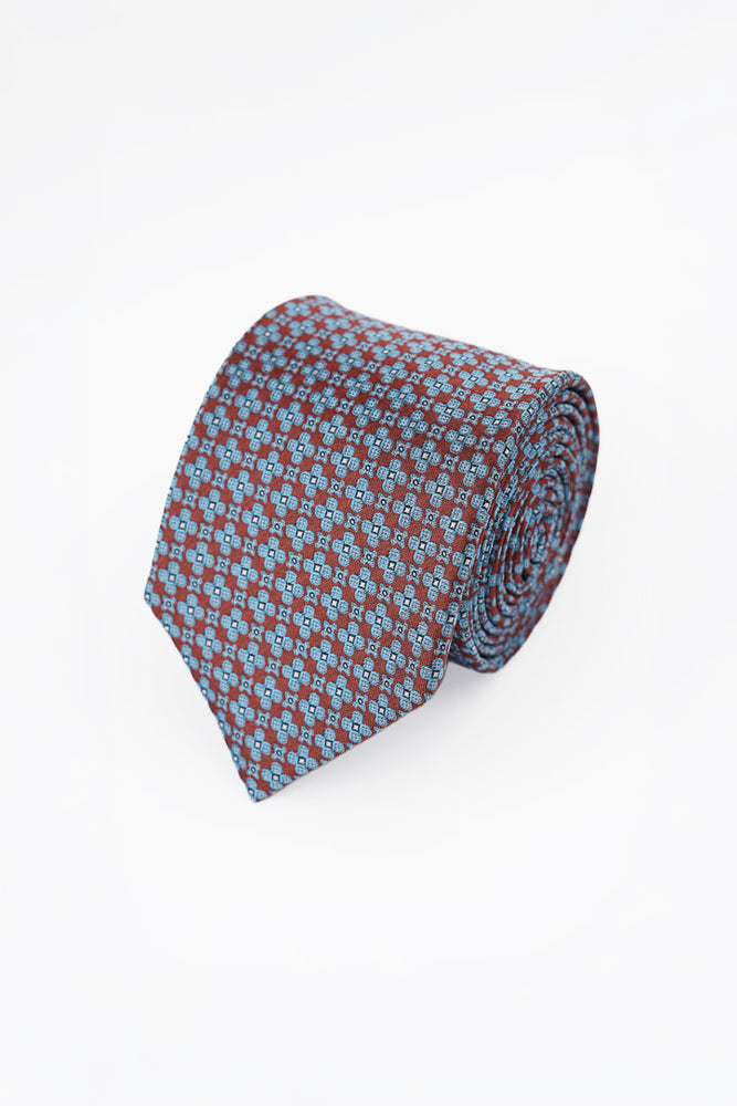 Brown Geometric Floral Silk Tie