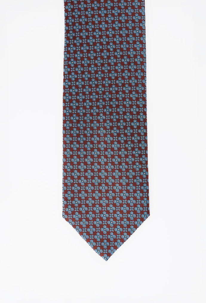 Brown Geometric Floral Silk Tie