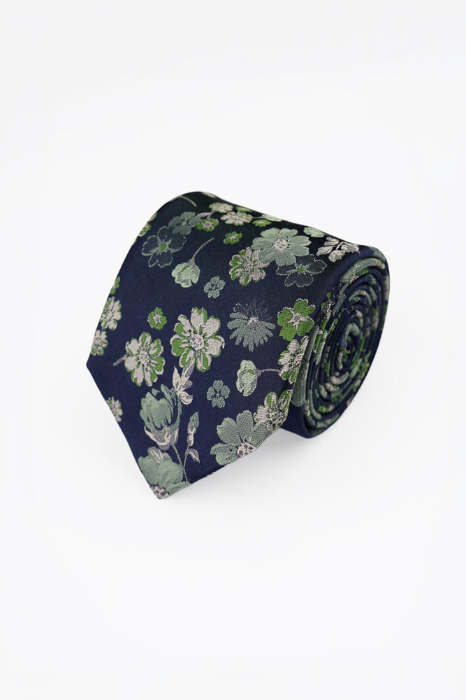 Green Pattern Floral Silk Tie