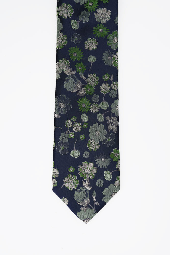 Green Pattern Floral Silk Tie