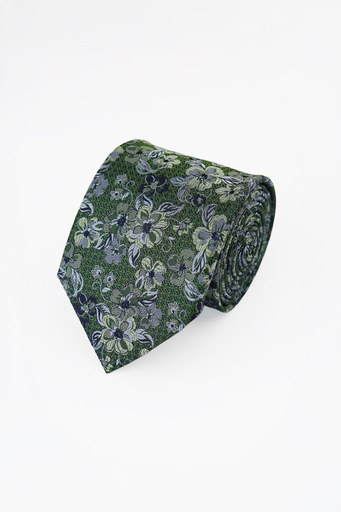 Green Abstract Floral Silk Tie