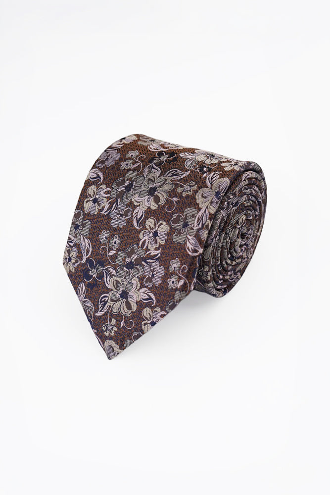 Brown Abstract Floral Silk Tie