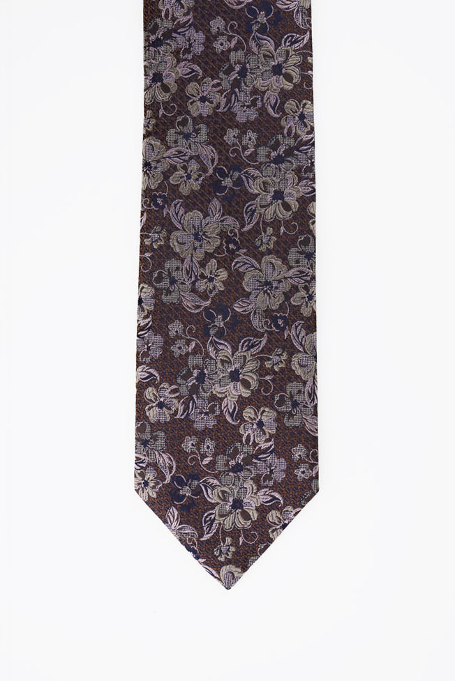 Brown Abstract Floral Silk Tie