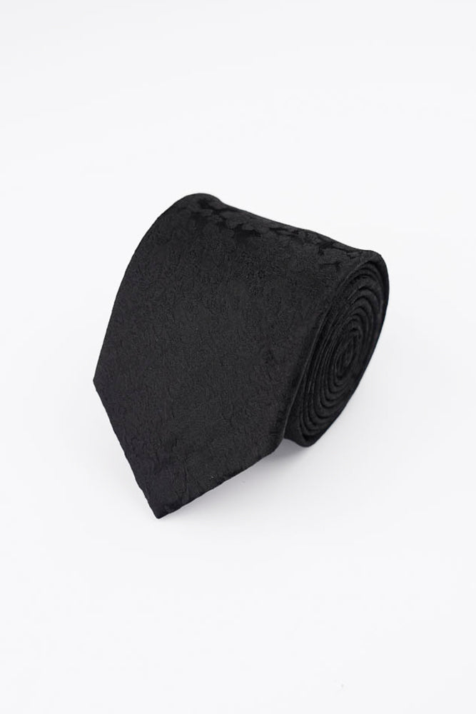 Black Self Floral Silk Tie