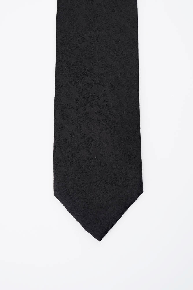 Black Self Floral Silk Tie