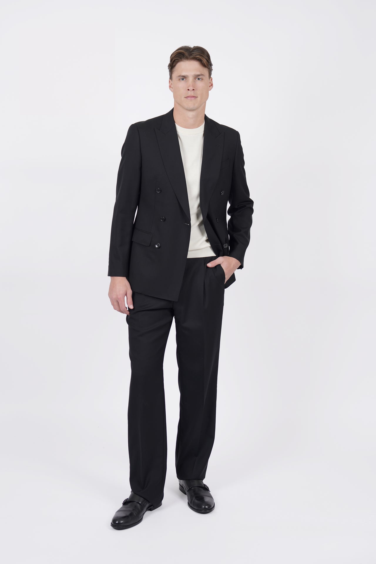 Black Brinsley Plain Weave Double Breasted Jacket