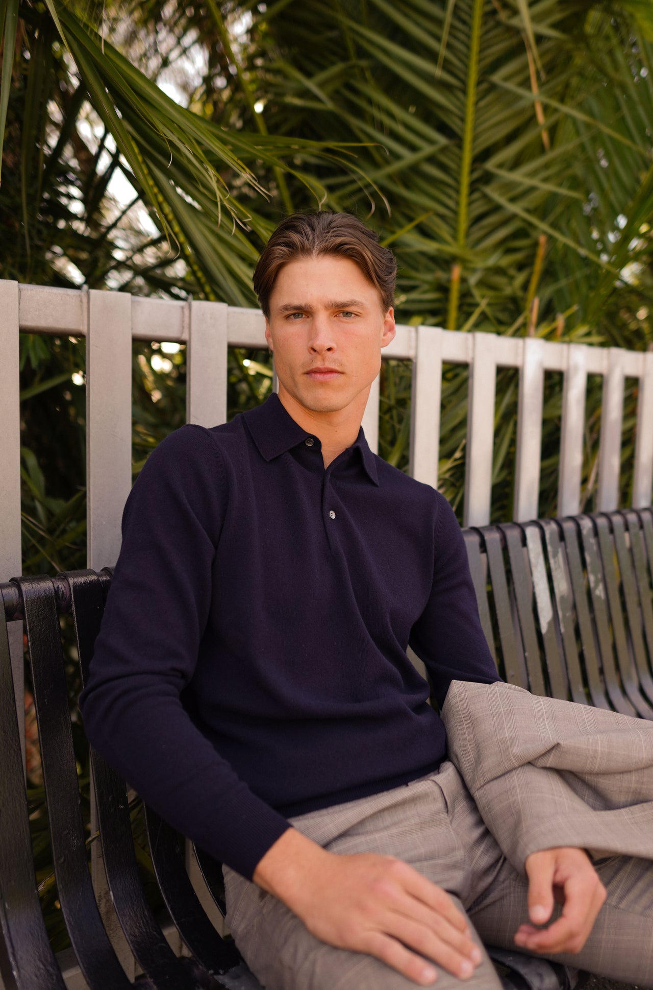 Navy Pure Merino Wool L/S Polo