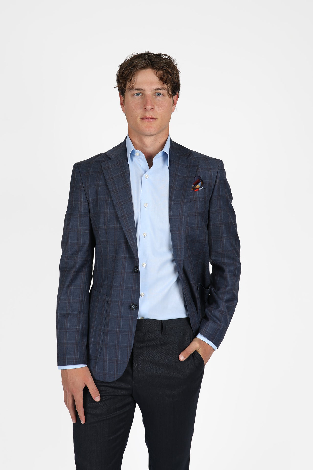 Indigo Wool Blend Check Sports Jacket