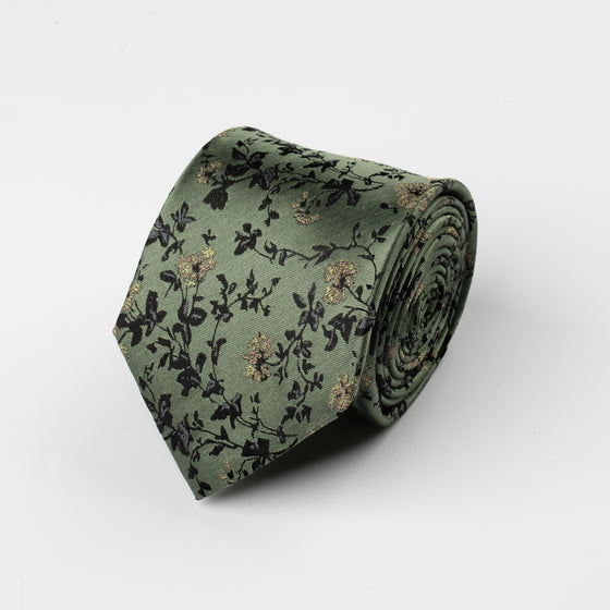 Olive Silk Floral Tie
