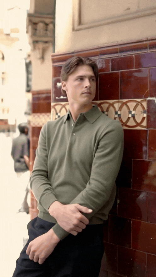 Olive Pure Merino Wool L/S Polo