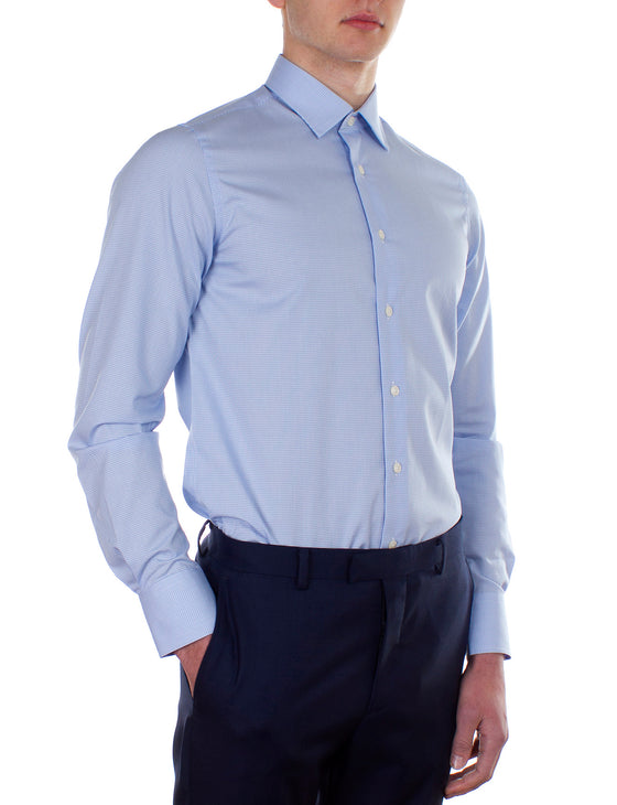 Blue Mini Check Business Shirt (Slim Fit)