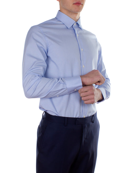 Blue Mini Check Business Shirt (Slim Fit)