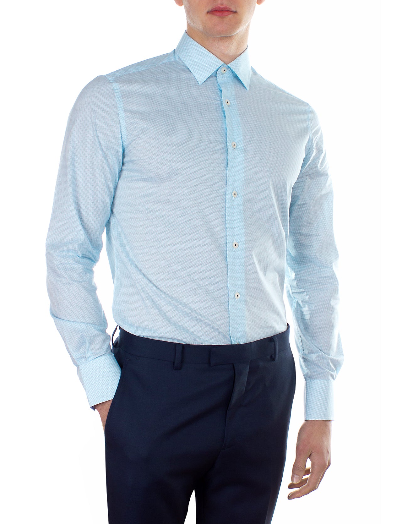 Aqua Basket Weave Print Business Shirt (Slim Fit)