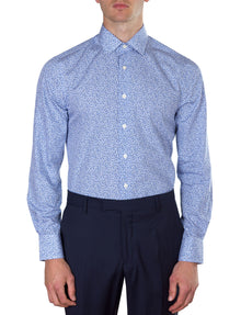  Blue Mini Floral Print Business Shirt (Slim Fit)