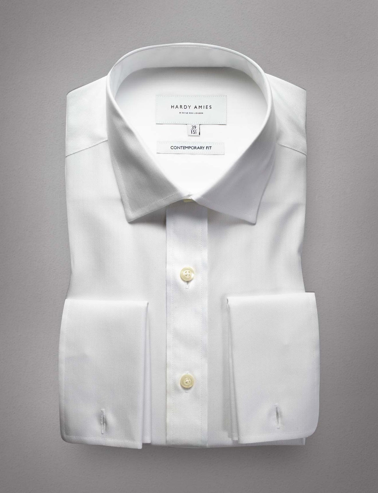 White Herringbone French Cuff Shirt (Contemporary Fit)