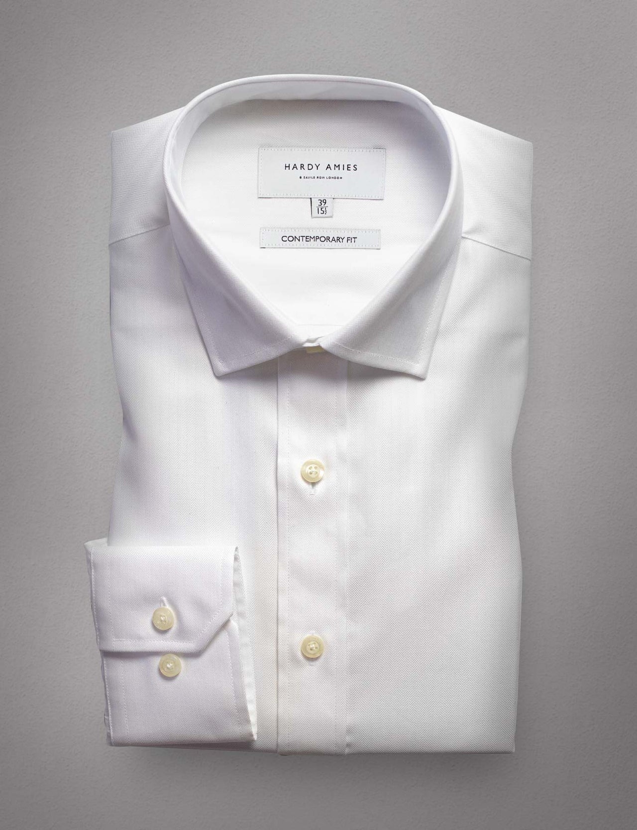 White Herringbone Business Shirt (Contemporary Fit)