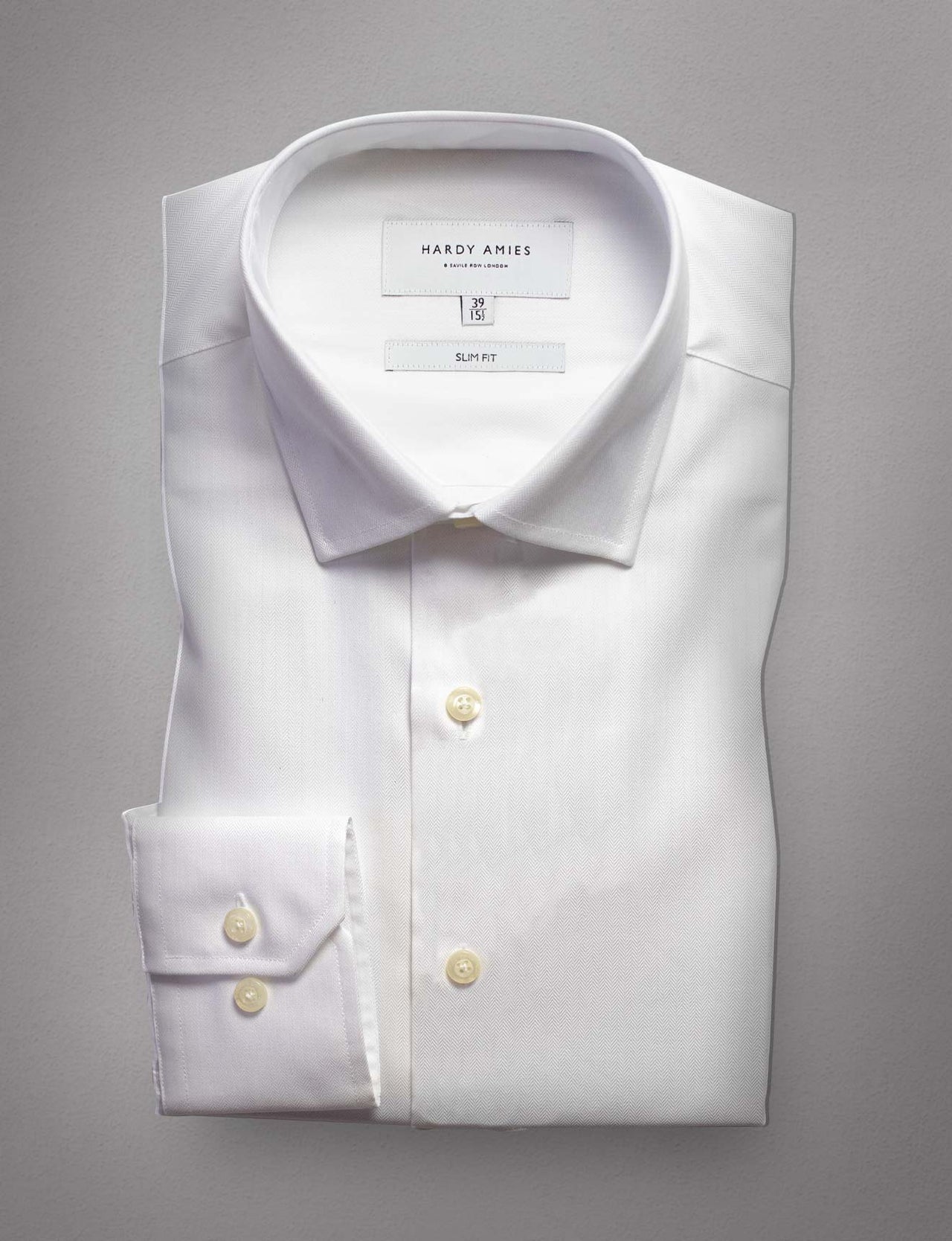 White Herringbone Business Shirt (Slim Fit)