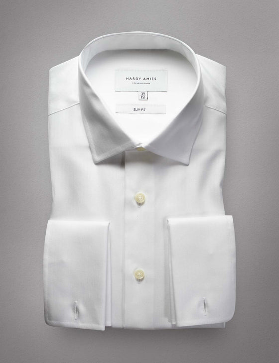 White Herringbone French Cuff Shirt (Slim Fit)