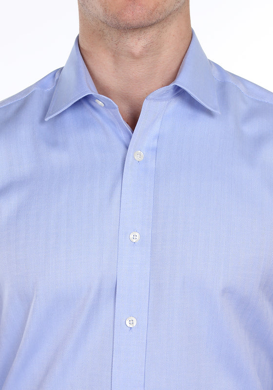 Blue Herringbone Business Shirt (Contemporary Fit)