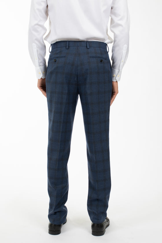 Blue Indigo Check Suit Trouser