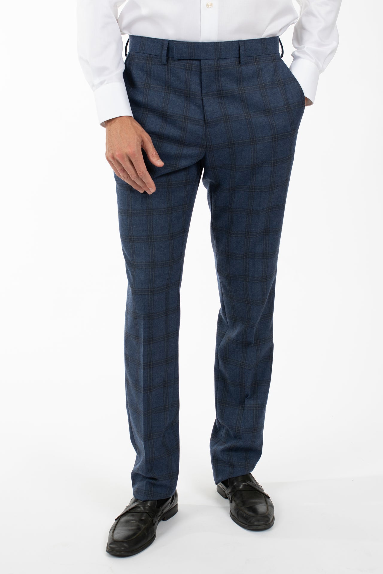 Blue Indigo Check Suit Trouser