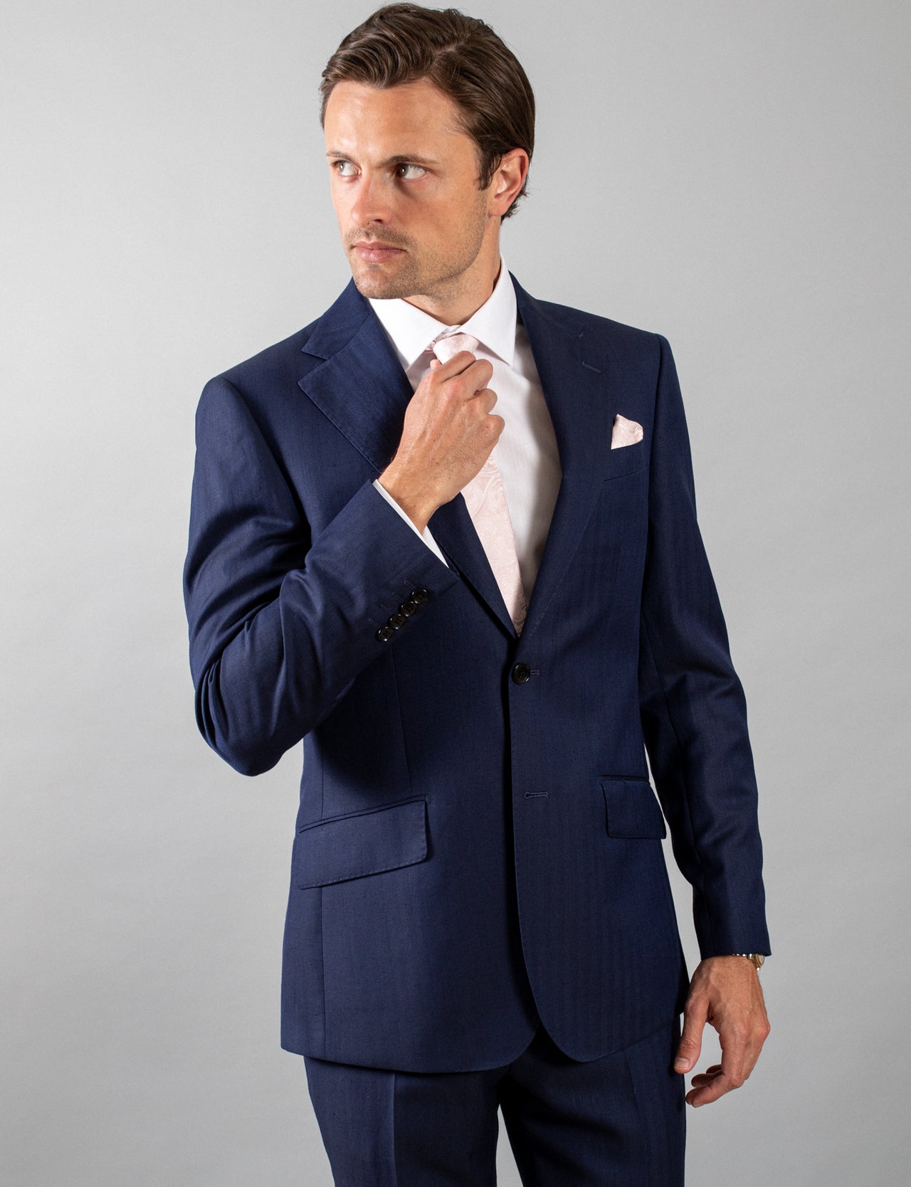 Navy Herringbone Suit Jacket