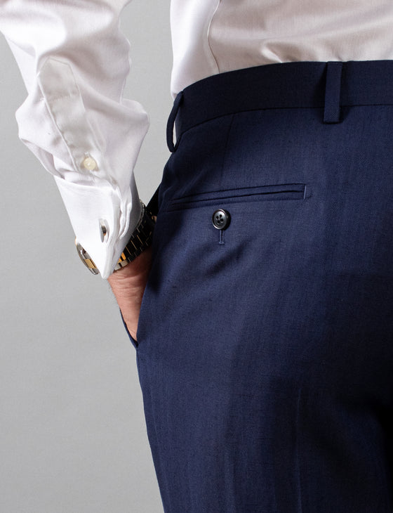 Navy Herringbone Suit Trousers